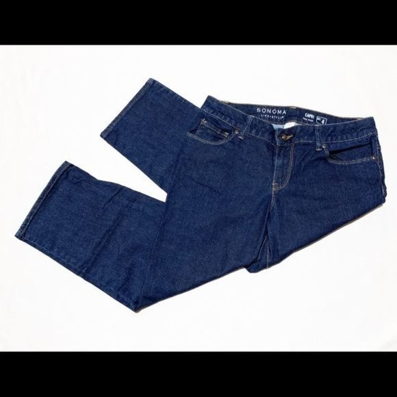Sonoma Jeans Women's Stretch Dark Wash Mid Rise Blue Denim Capri Jeans Size 4 - Picture 1 of 9